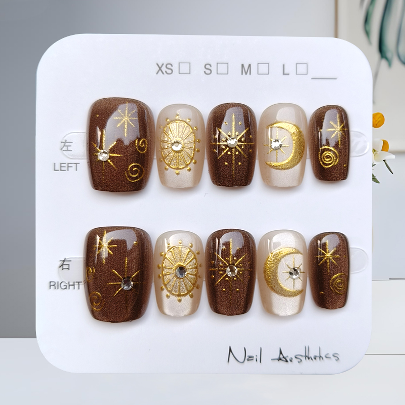 Nail Art Press On - 10 шт., осенне-зимние коричневые наклейки серии